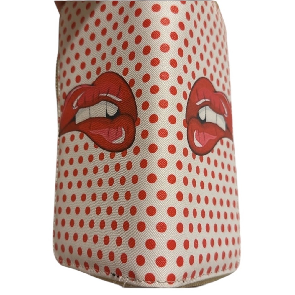 Red polka dot wallet zip around. Reminds me of Rolling Stones Album Cover. - Picture 6 of 8